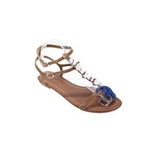 Christophe Sauvat Womens Flat Beaded Casual T-Strap Sandals Brown Size 7.5